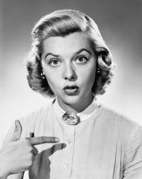 Portrait of a Young Woman Pointing to Herself Poster Print