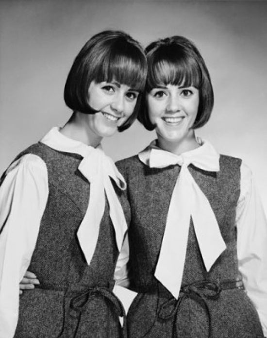 Twin teenage girls smiling poster print