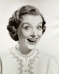 Portrait of a young woman smiling poster print, showcasing positivity and charm.