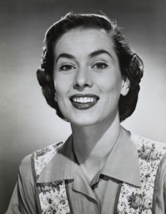 Portrait of a young woman smiling poster print