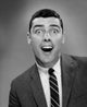 Surprised businessman studio portrait poster print