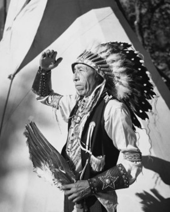 Sioux Man Looking Away Poster Print showcasing Native American culture.