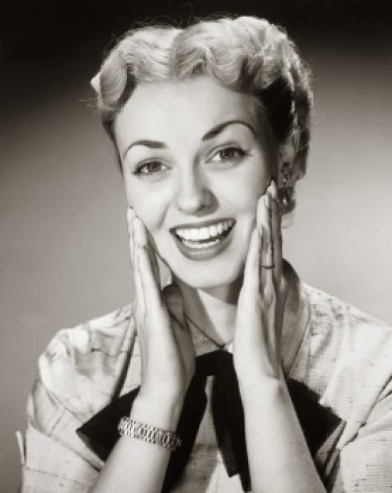 Portrait of a mid adult woman smiling poster print