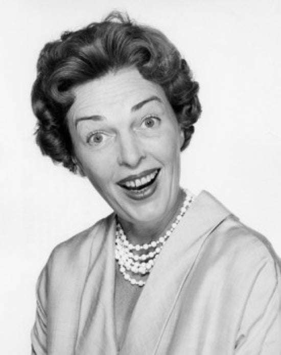 Surprised woman smiling studio portrait poster print
