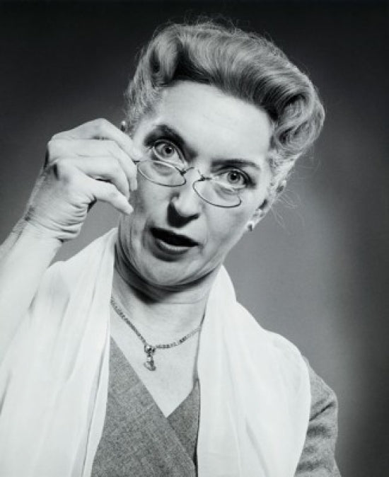 Portrait of a senior woman adjusting her eyeglasses, poster print.