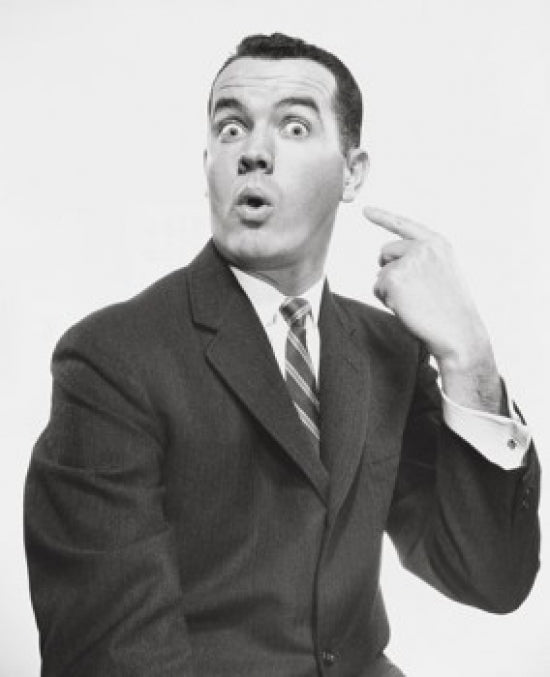 Portrait of a businessman pointing at himself Poster Print
