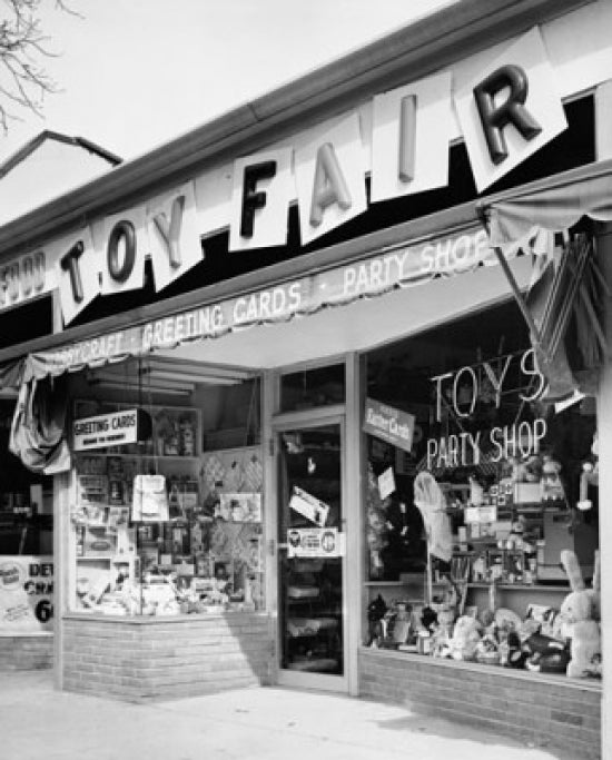 Facade of a Toy Store Poster Print showcasing a colorful toy store facade.