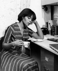 Young Woman Holding a Tea Cup Poster Print, serene artwork perfect for home decor