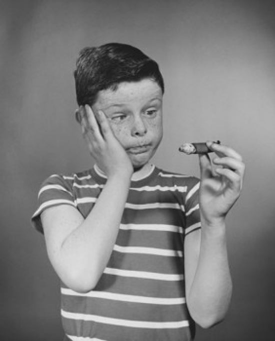 Boy Holding Cigar Poster Print, nostalgic decor piece