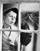 Boy Looking at a Broken Window Pane Poster Print - Evocative childhood imagery