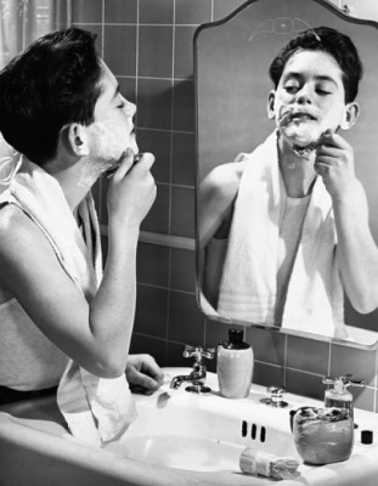 Boy Shaving in the Bathroom Poster Print
