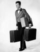 Bellhop Carrying Luggage Poster Print showcasing whimsical travel charm.