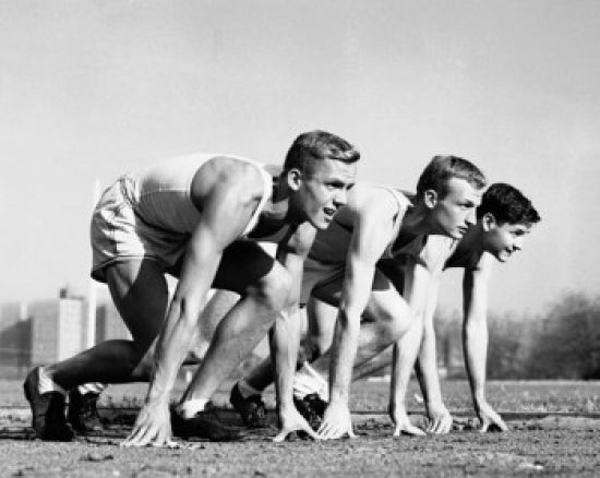 Three Athletes at the Starting Position Race Poster Print