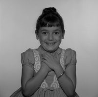 Studio Shot of Girl with Hands on Chest Poster Print