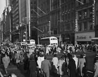 Crowd in a street at 42nd Street, Fifth Avenue, Manhattan poster print.