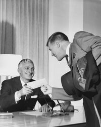 Businessman Giving a Check to His Colleague Poster Print