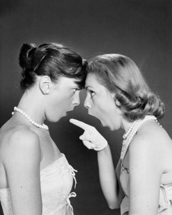 Dynamic scene of two teenage girls fighting poster print.