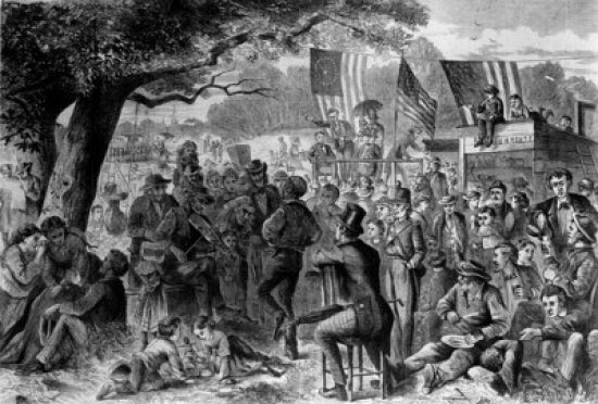 'The Fourth of July in the Country' lithograph by Charles G. Bush, 1867, showcasing a festive rural celebration.