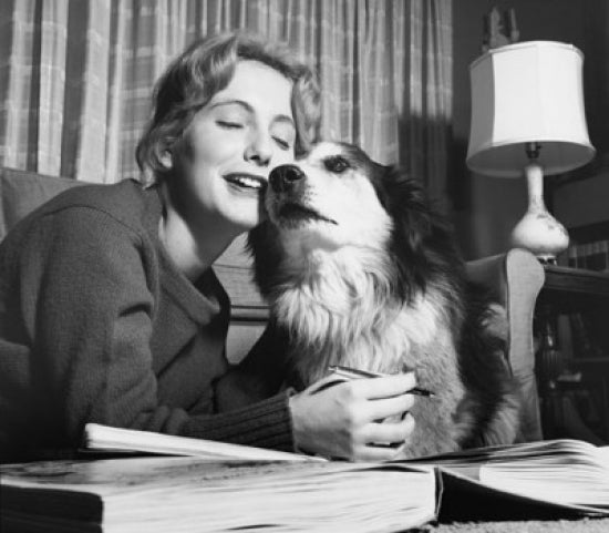 Poster print of a teenage girl with her dog, showcasing companionship and joy.