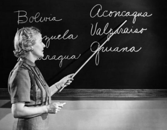 Side profile of a female teacher teaching in the classroom poster print.