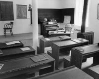Empty Desks in a Classroom Poster Print capturing the essence of learning.