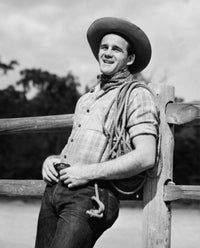 Cowboy with Rope Poster Print - Leaning Against Fence