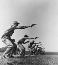 Policemen at shooting range poster print showcasing law enforcement dedication.