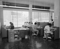 Office Workers Typing Poster Print showcasing a modern workspace