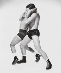 Dynamic wrestling action poster print featuring two young men grappling.