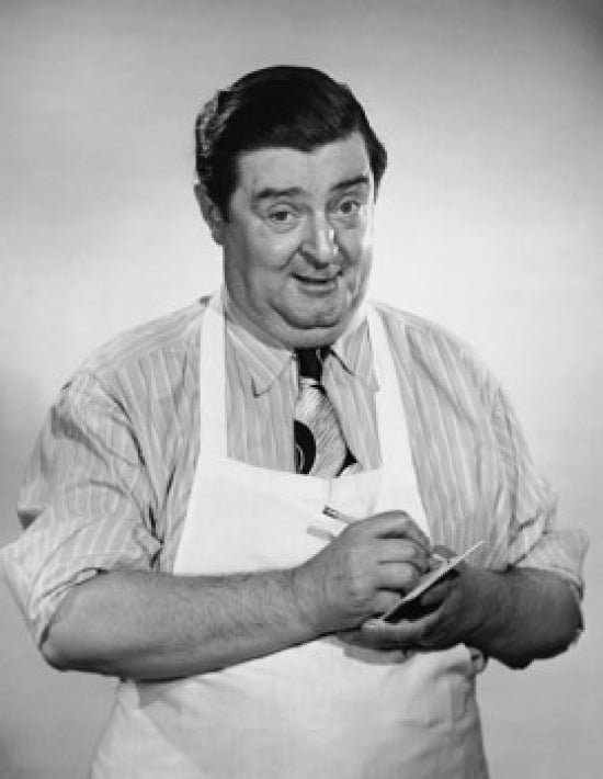 Portrait of a waiter taking a food order poster print