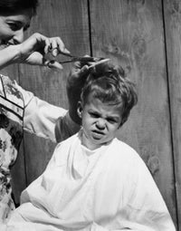 Mother Cutting Her Son's Hair Poster Print