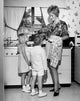 Mother with children in the kitchen poster print, family decor