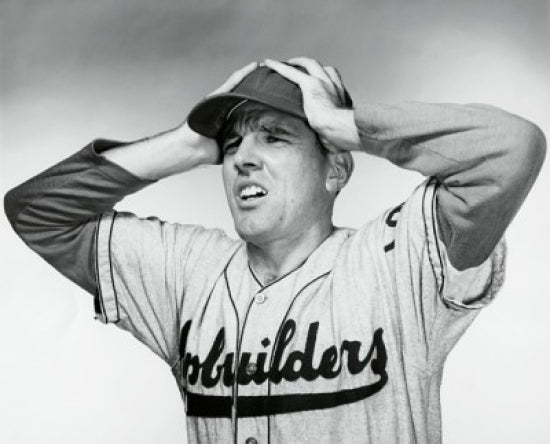 Close-up poster print of a baseball player with hands on head