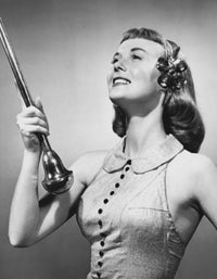 Drum majorette holding a twirling baton and smiling poster print