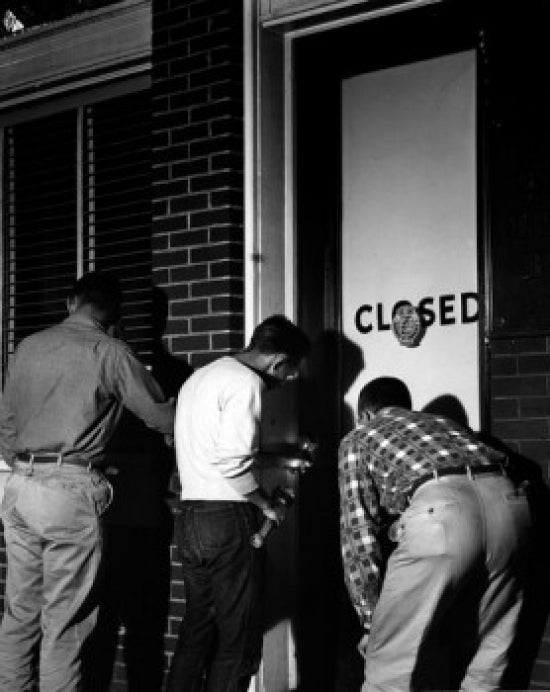Three Men Breaking Into Office Poster Print showcasing tension and drama.