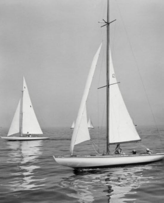 Sailboats in the Sea Poster Print showcasing serene ocean view