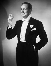 Young man in evening suit holding cigarette poster print.