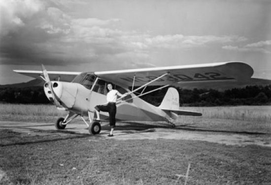 Elegant poster print featuring a woman silhouette in front of an airplane.