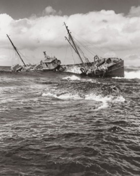 Ship sinking in the sea poster print, dramatic nautical artwork