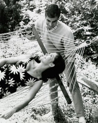 High angle view poster of a young couple in a garden, vibrant colors