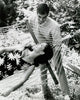 High angle view poster of a young couple in a garden, vibrant colors