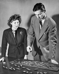Businessman Taking an Aptitude Test Poster Print showing a businessman and businesswoman