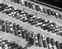Aerial view of cars parked in Port Authority Bus Terminal in Manhattan, New York City.
