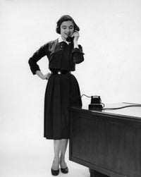 Secretary Talking on Phone Poster Print showcasing vintage charm.