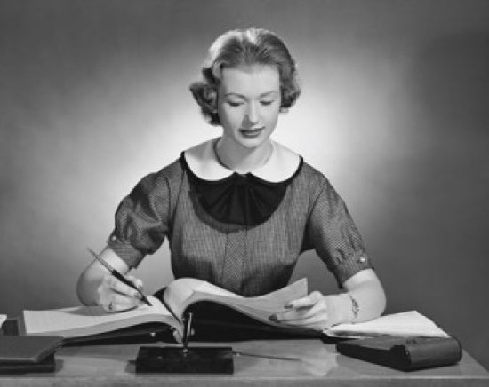 Businesswoman Writing in a Notebook Poster Print for Office Decor