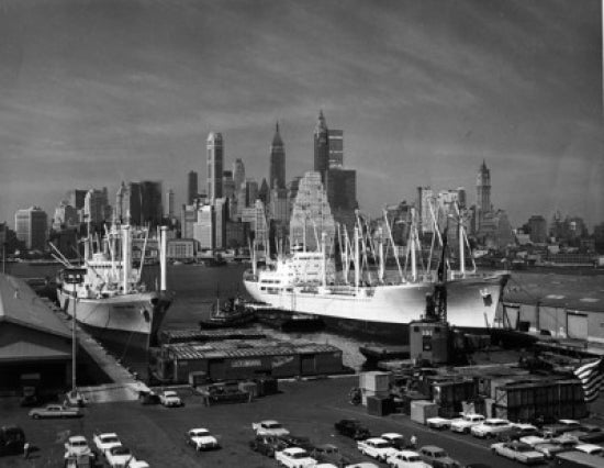 Container Ships at Commercial Dock in New York City - 1970s Poster Print