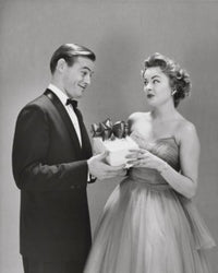 Young Man Giving a Gift to a Young Woman Poster Print
