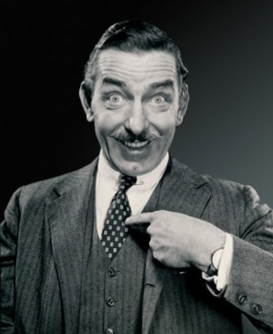 Portrait of a businessman pointing at himself poster print