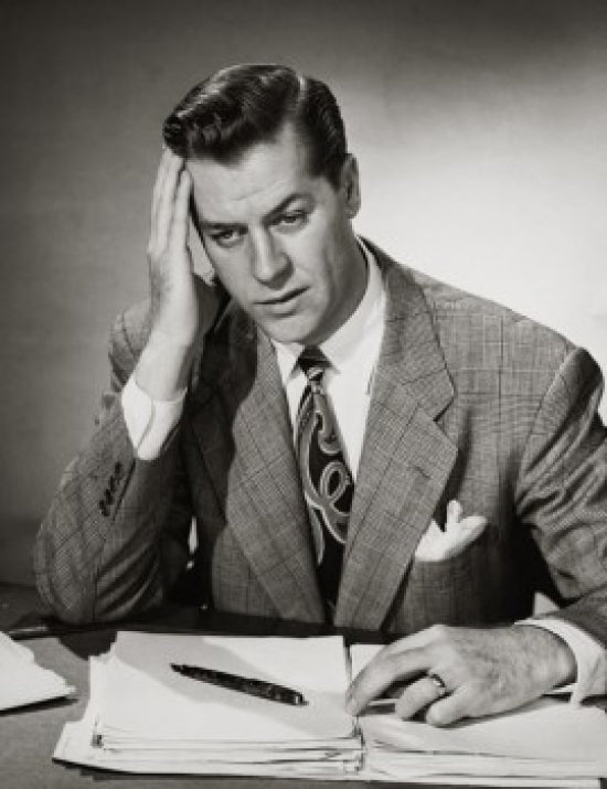 Businessman Holding His Head Poster Print - Office Decor