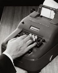 Close-up poster print of a person operating an adding machine